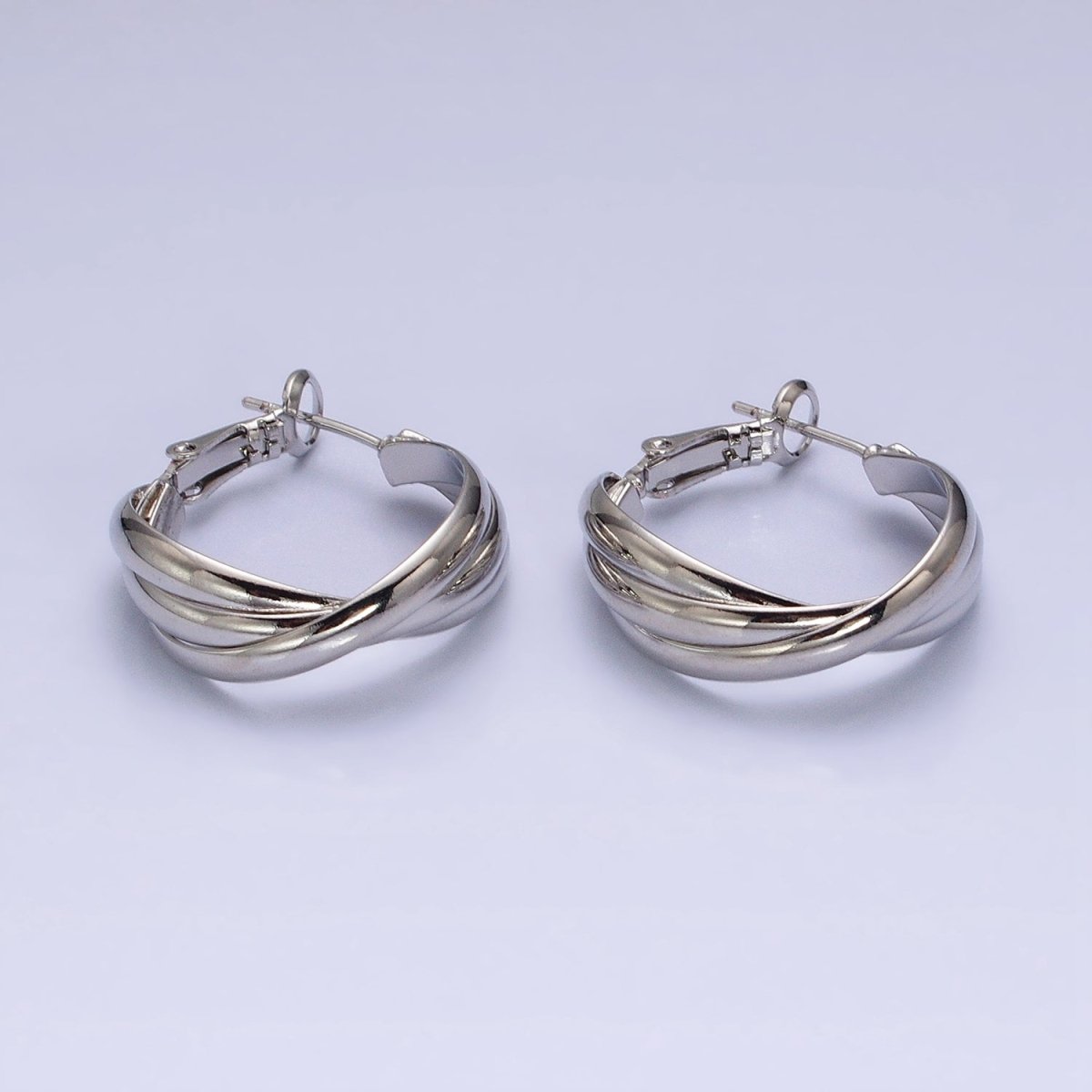 16K Gold Filled 25mm Triple Flat Bar Band X Hinge Hoop Earrings in Gold &amp; Silver | AD1291 AD1292