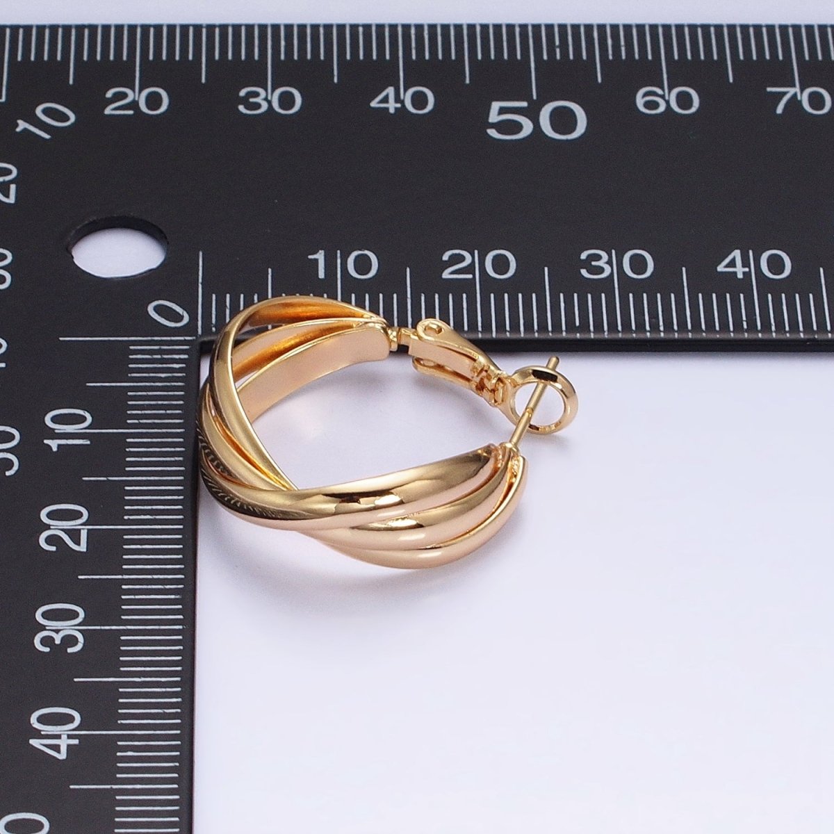 16K Gold Filled 25mm Triple Flat Bar Band X Hinge Hoop Earrings in Gold &amp; Silver | AD1291 AD1292