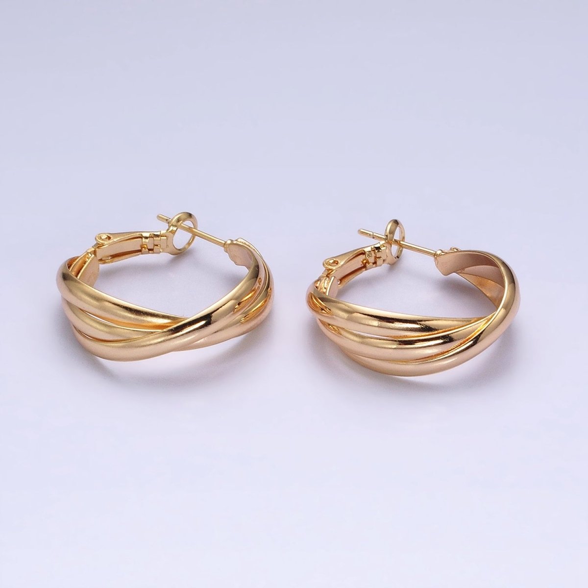 16K Gold Filled 25mm Triple Flat Bar Band X Hinge Hoop Earrings in Gold &amp; Silver | AD1291 AD1292