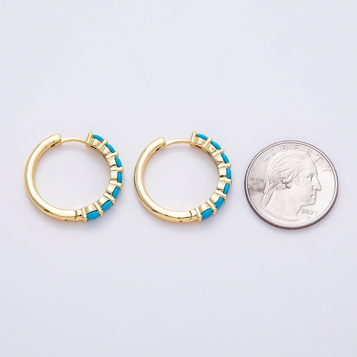 16K Gold Filled 25mm Turquoise Gemstone Hoop Earrings | Earrings-00379