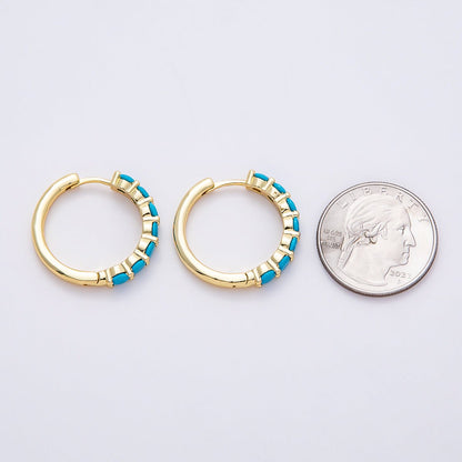 16K Gold Filled 25mm Turquoise Gemstone Hoop Earrings | Earrings-00379