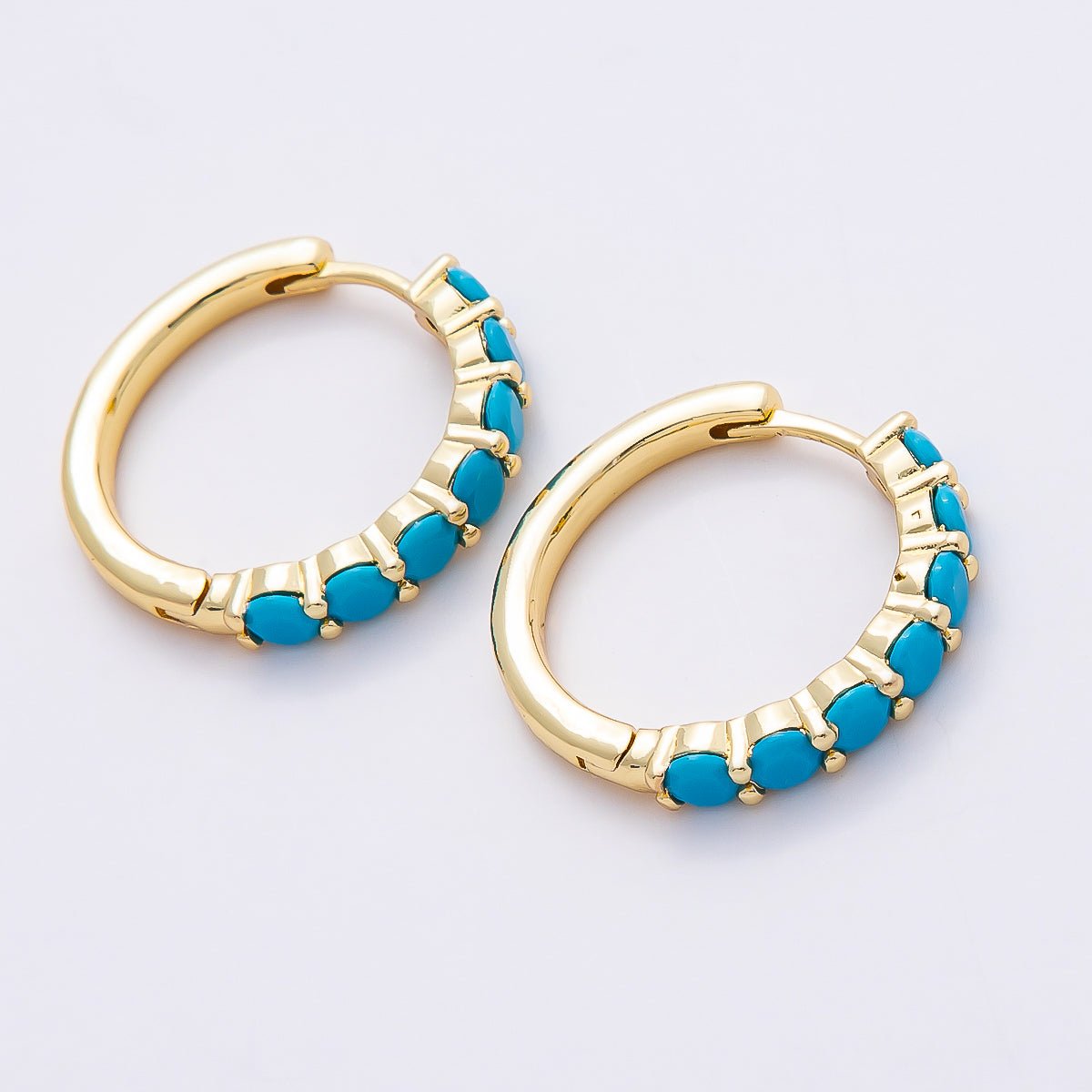 16K Gold Filled 25mm Turquoise Gemstone Hoop Earrings | Earrings-00379