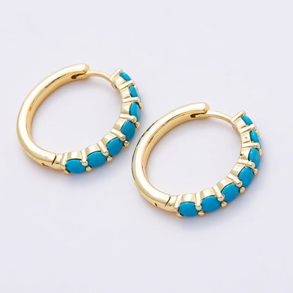 16K Gold Filled 25mm Turquoise Gemstone Hoop Earrings | Earrings-00379