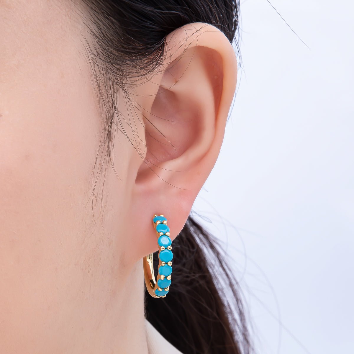 16K Gold Filled 25mm Turquoise Gemstone Hoop Earrings | Earrings-00379