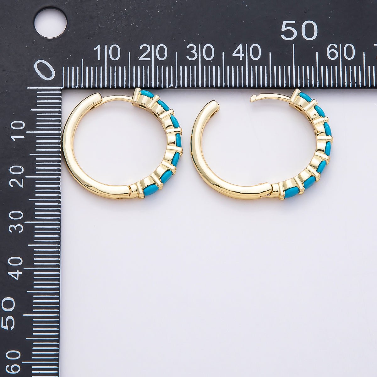 16K Gold Filled 25mm Turquoise Gemstone Hoop Earrings | Earrings-00379