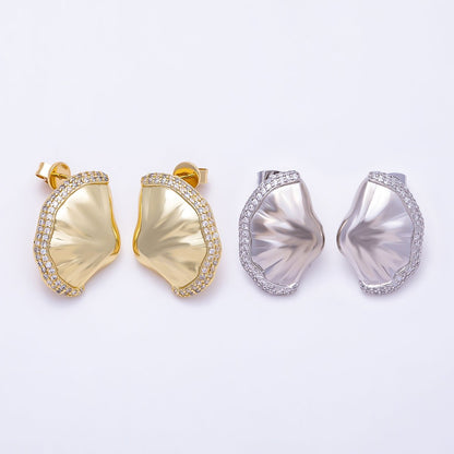 16K Gold Filled 26mm Clam Sea Shell Micro Paved CZ Stud Earrings in Gold &amp; Silver | Findings-00486 Findings-00487