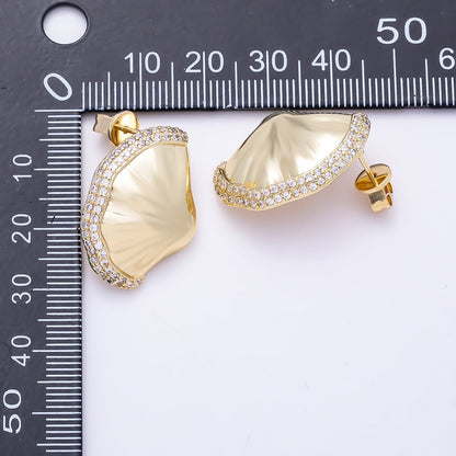 16K Gold Filled 26mm Clam Sea Shell Micro Paved CZ Stud Earrings in Gold &amp; Silver | Findings-00486 Findings-00487