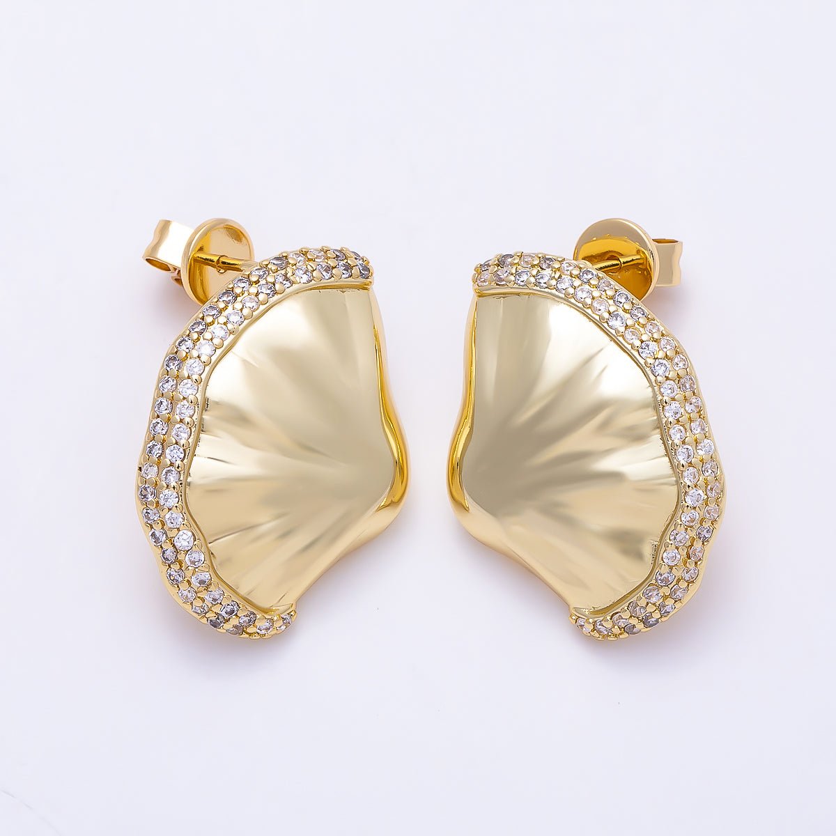 16K Gold Filled 26mm Clam Sea Shell Micro Paved CZ Stud Earrings in Gold &amp; Silver | Findings-00486 Findings-00487