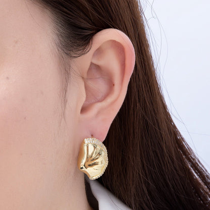 16K Gold Filled 26mm Clam Sea Shell Micro Paved CZ Stud Earrings in Gold &amp; Silver | Findings-00486 Findings-00487