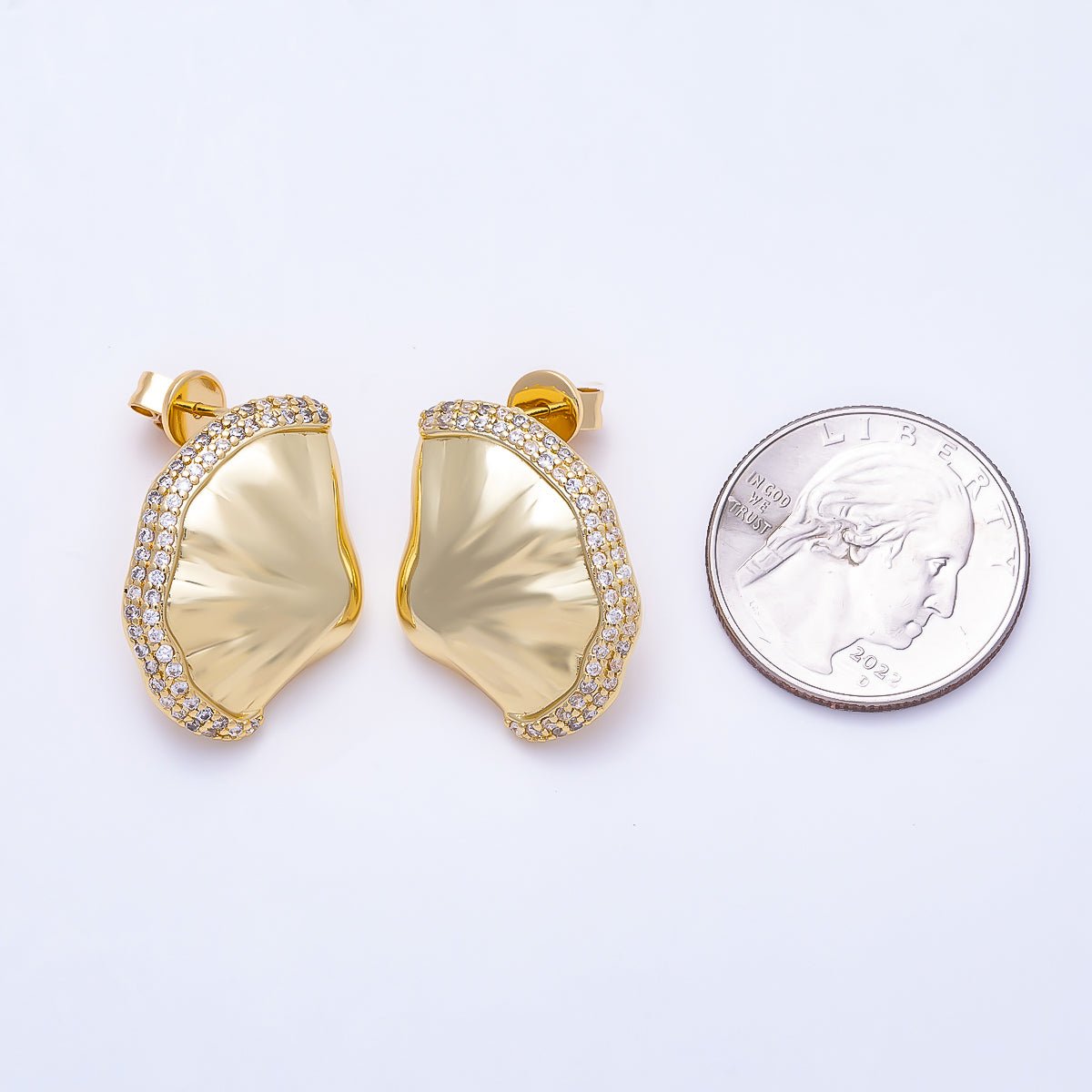 16K Gold Filled 26mm Clam Sea Shell Micro Paved CZ Stud Earrings in Gold &amp; Silver | Findings-00486 Findings-00487
