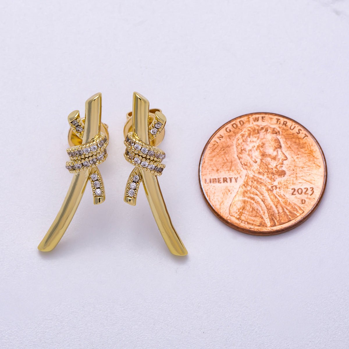 16K Gold Filled 26mm Micro Paved CZ Knot Stud Earrings in Gold &amp; Silver | Earrings-00333 Earrings-00334