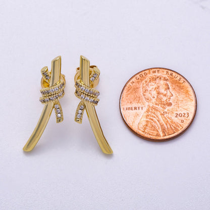 16K Gold Filled 26mm Micro Paved CZ Knot Stud Earrings in Gold &amp; Silver | Earrings-00333 Earrings-00334