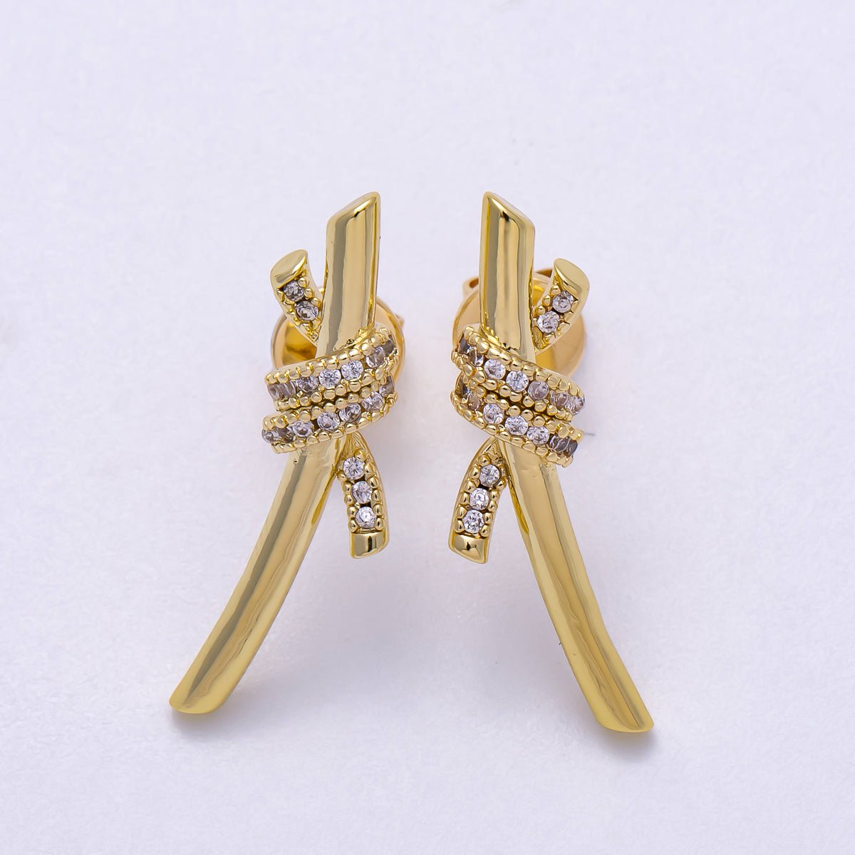 16K Gold Filled 26mm Micro Paved CZ Knot Stud Earrings in Gold &amp; Silver | Earrings-00333 Earrings-00334