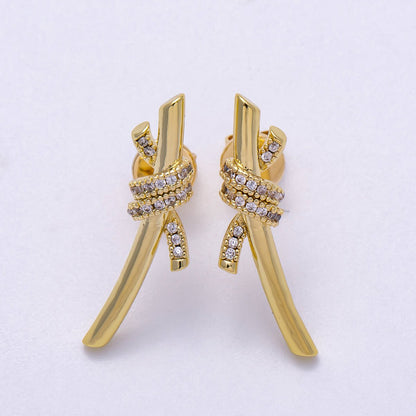 16K Gold Filled 26mm Micro Paved CZ Knot Stud Earrings in Gold &amp; Silver | Earrings-00333 Earrings-00334