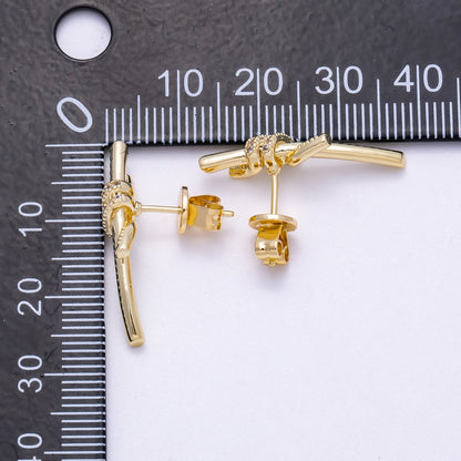 16K Gold Filled 26mm Micro Paved CZ Knot Stud Earrings in Gold &amp; Silver | Earrings-00333 Earrings-00334