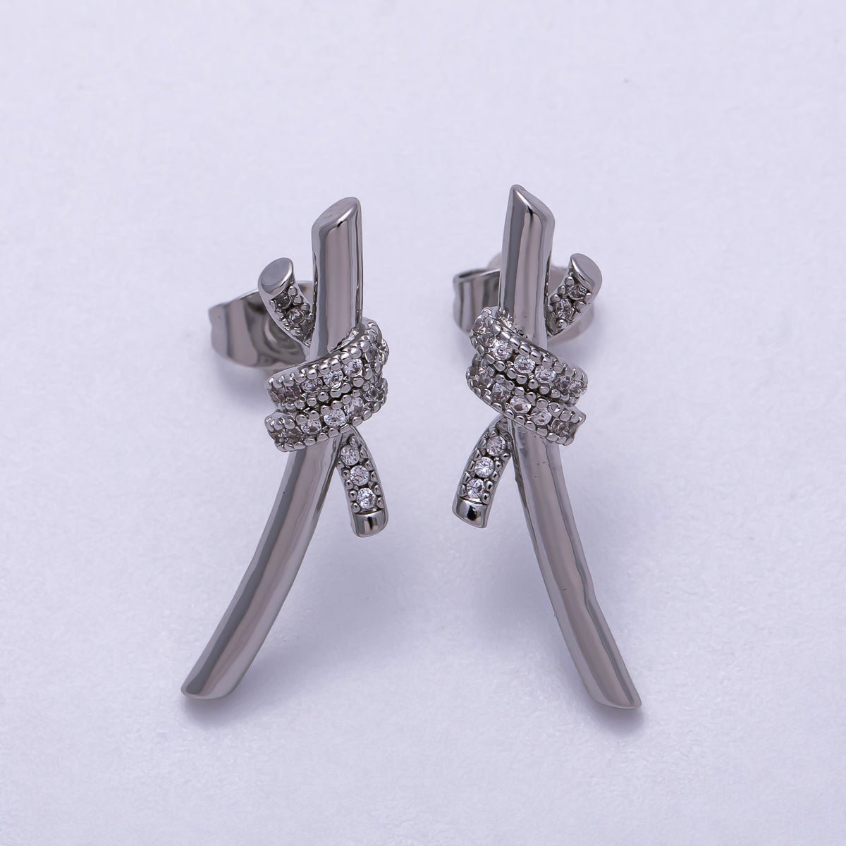 16K Gold Filled 26mm Micro Paved CZ Knot Stud Earrings in Gold &amp; Silver | Earrings-00333 Earrings-00334