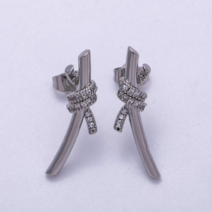 16K Gold Filled 26mm Micro Paved CZ Knot Stud Earrings in Gold &amp; Silver | Earrings-00333 Earrings-00334