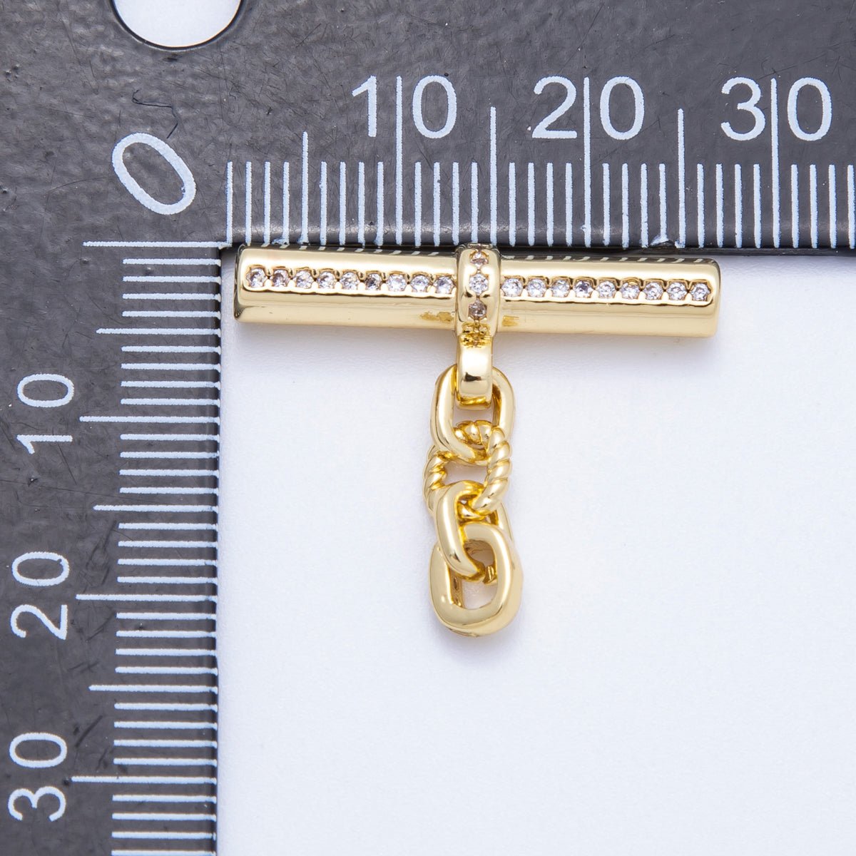 16K Gold Filled 26mm Micro Paved CZ  Twisted Rope Tube Bar Pendant | Findings-00047