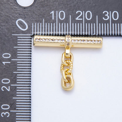 16K Gold Filled 26mm Micro Paved CZ  Twisted Rope Tube Bar Pendant | Findings-00047