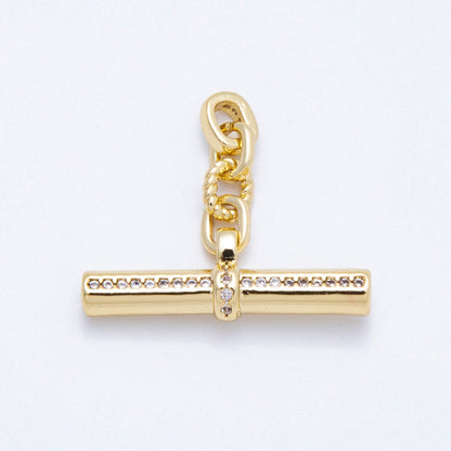 16K Gold Filled 26mm Micro Paved CZ  Twisted Rope Tube Bar Pendant | Findings-00047