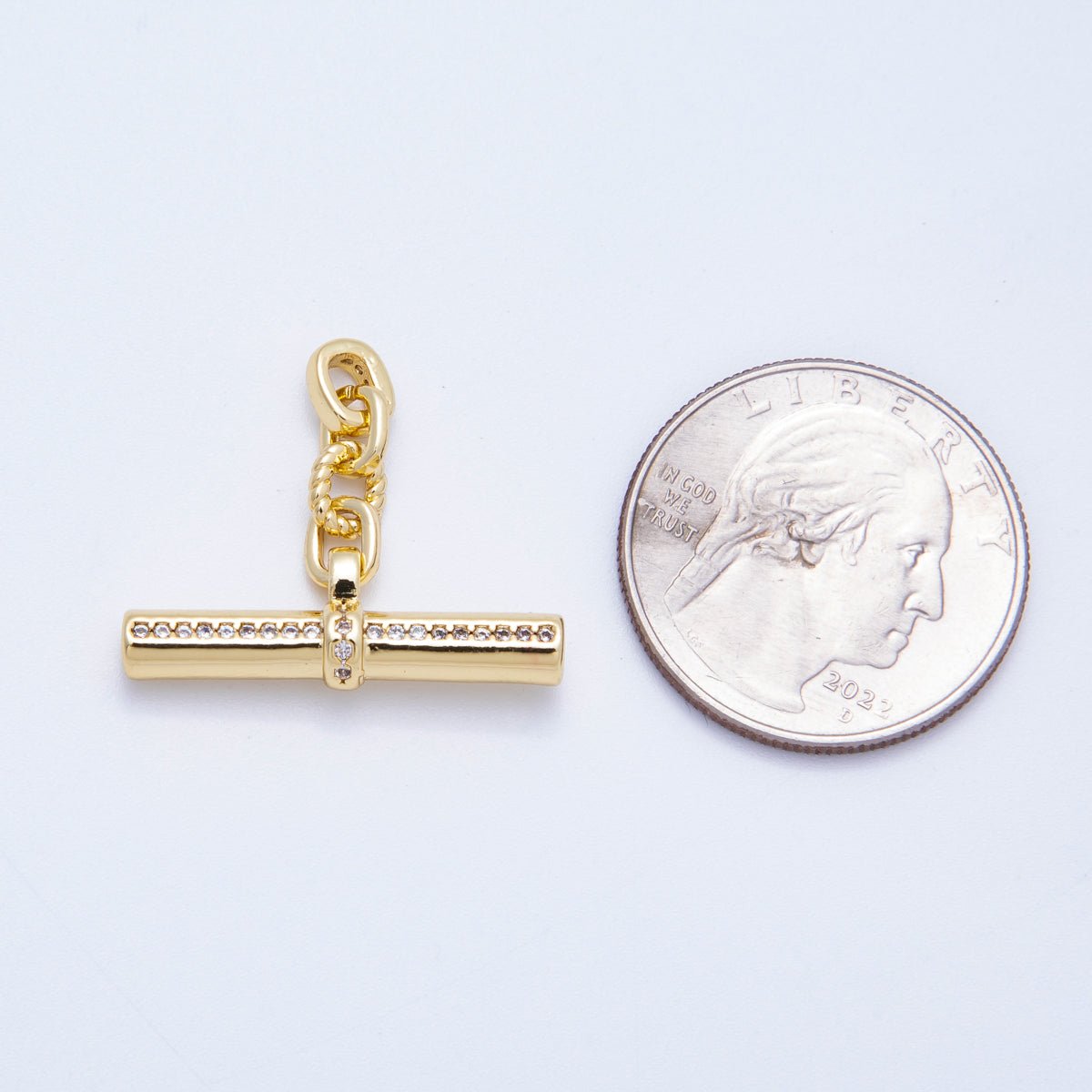 16K Gold Filled 26mm Micro Paved CZ  Twisted Rope Tube Bar Pendant | Findings-00047