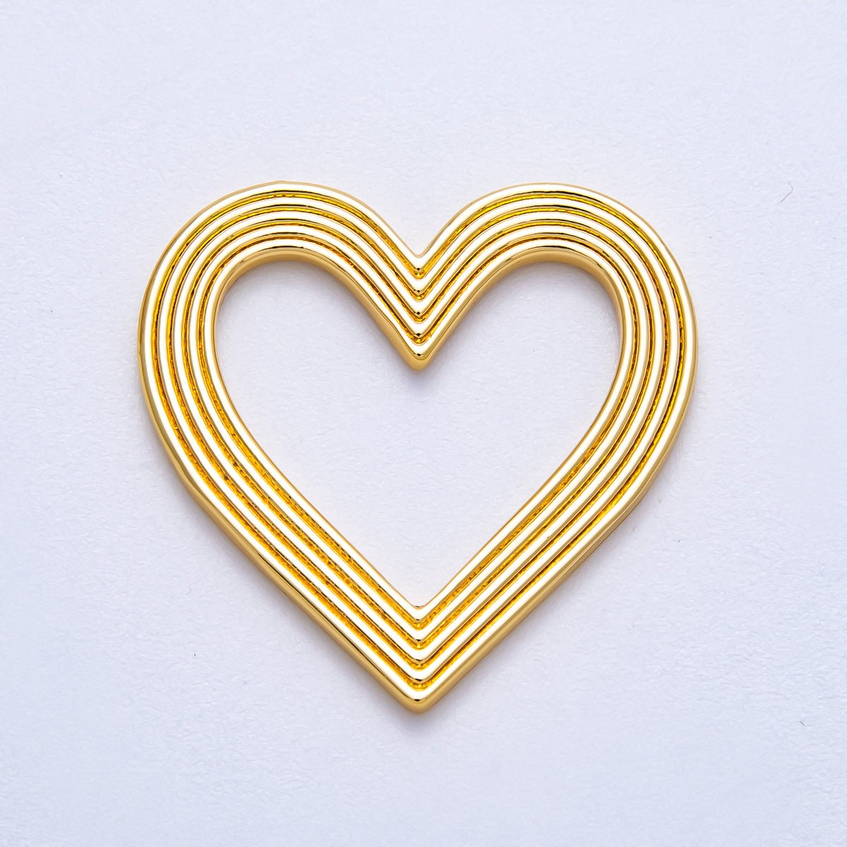 16K Gold Filled 26mm Ribbed Open Heart Charm Findings | Findings-00152