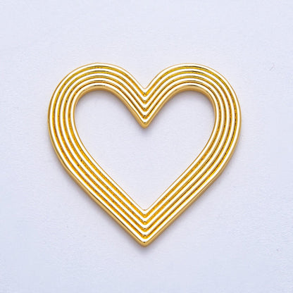 16K Gold Filled 26mm Ribbed Open Heart Charm Findings | Findings-00152
