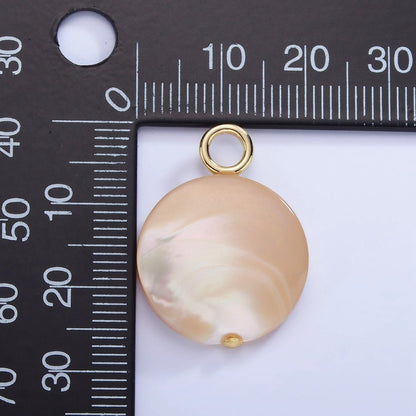 16K Gold Filled 26mm White Peach Shell Pearl Flat Round Drop Pendant | P1750