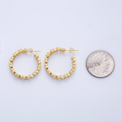 16K Gold Filled 27mm Clear Baguette CZ C-Shaped Hoop | Earrings-00231