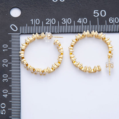 16K Gold Filled 27mm Clear Baguette CZ C-Shaped Hoop | Earrings-00231