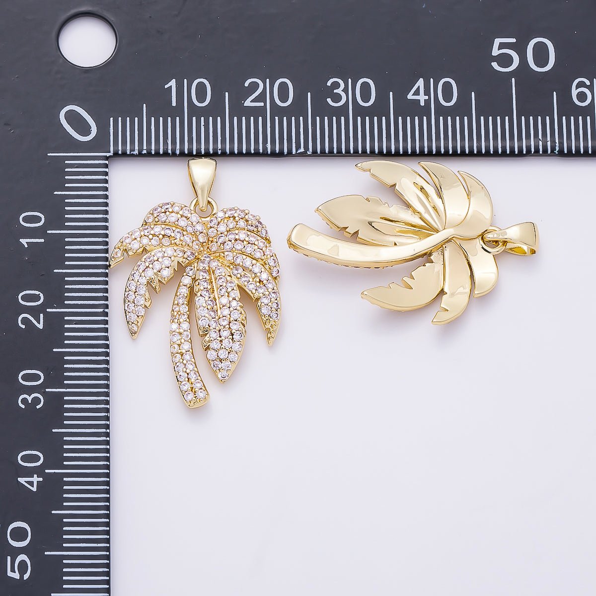 16K Gold Filled 27mm Micro Paved CZ Palm Tree Summer Pendant | Charms-01315