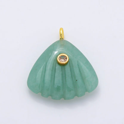 16K Gold Filled 27mm Multicolor CZ Embedded Gemstone Scallop Sea Shell Pendant | Charms-01047 ~ Charms-01052