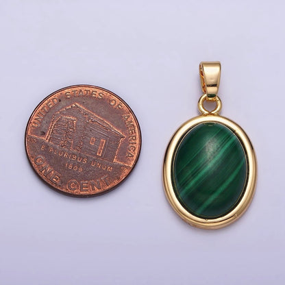 16K Gold Filled 28.3mm Malachite Natural Gemstone Oval Cabochon Pendant | AA435