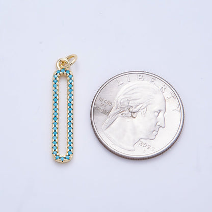 16K Gold Filled 28.5mm Turquoise Micro Paved Open Oblong Charm | Charms-01252