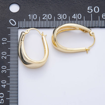 16K Gold Filled 28.8mm Quilted Lined Geometric U-Shaped Latch Hoop | Earrings-00216