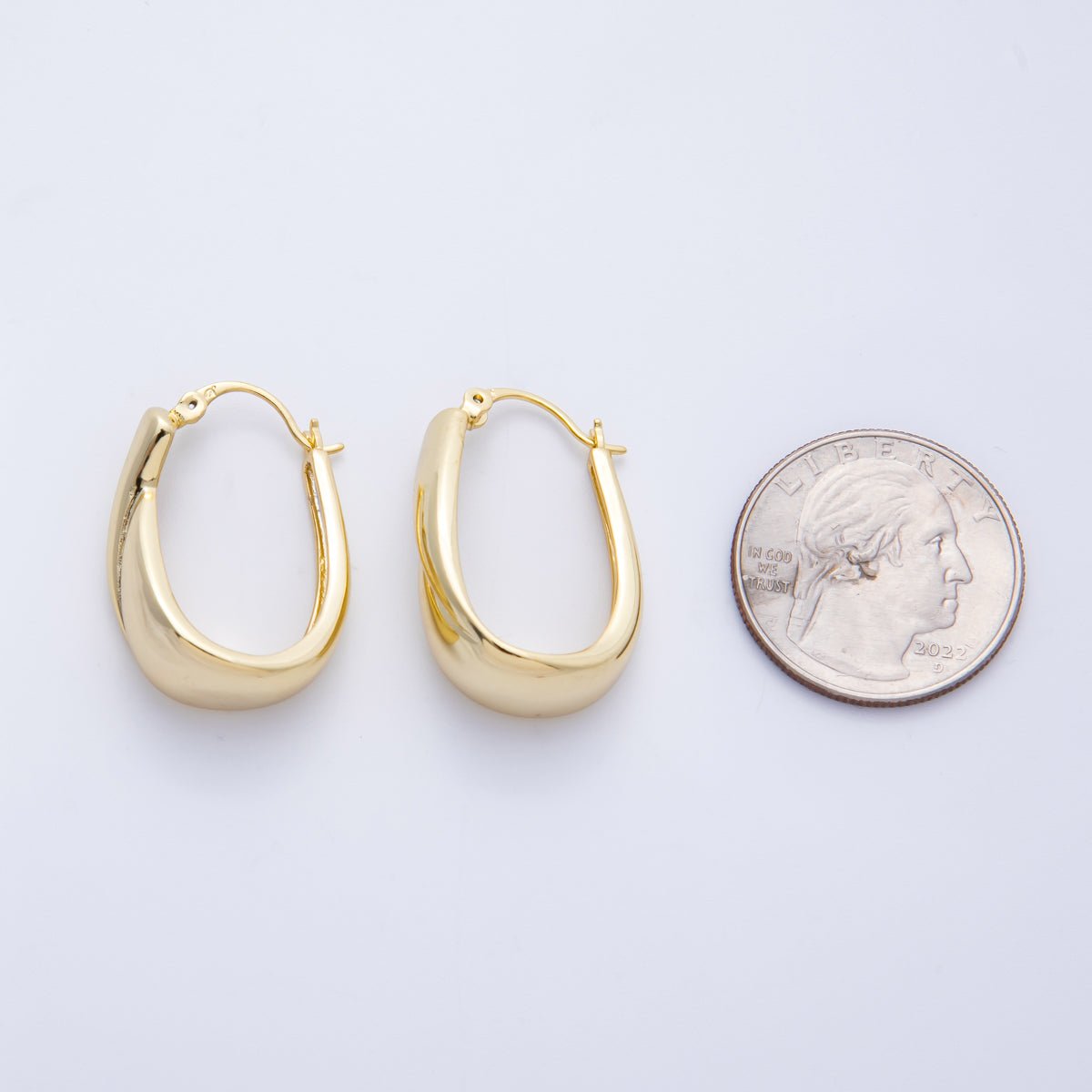 16K Gold Filled 28.8mm Quilted Lined Geometric U-Shaped Latch Hoop | Earrings-00216