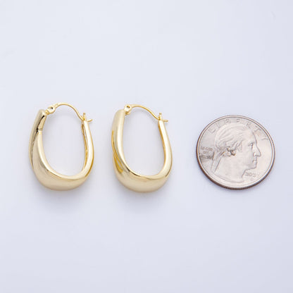 16K Gold Filled 28.8mm Quilted Lined Geometric U-Shaped Latch Hoop | Earrings-00216