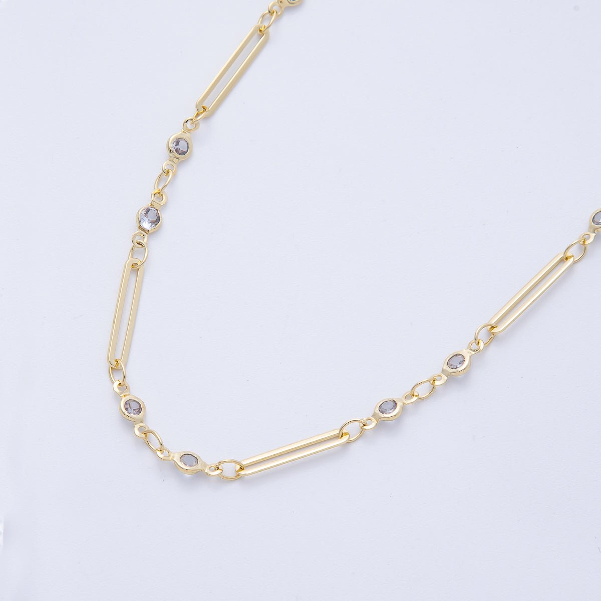 16K Gold Filled 2.8mm Clear CZ Round Paperclip Unfinished Chain by Yard | Roll-01842