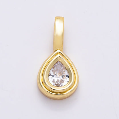 16K Gold Filled 28mm Clear CZ Teardrop Bezel Solitaire Pendant | Charms-00814