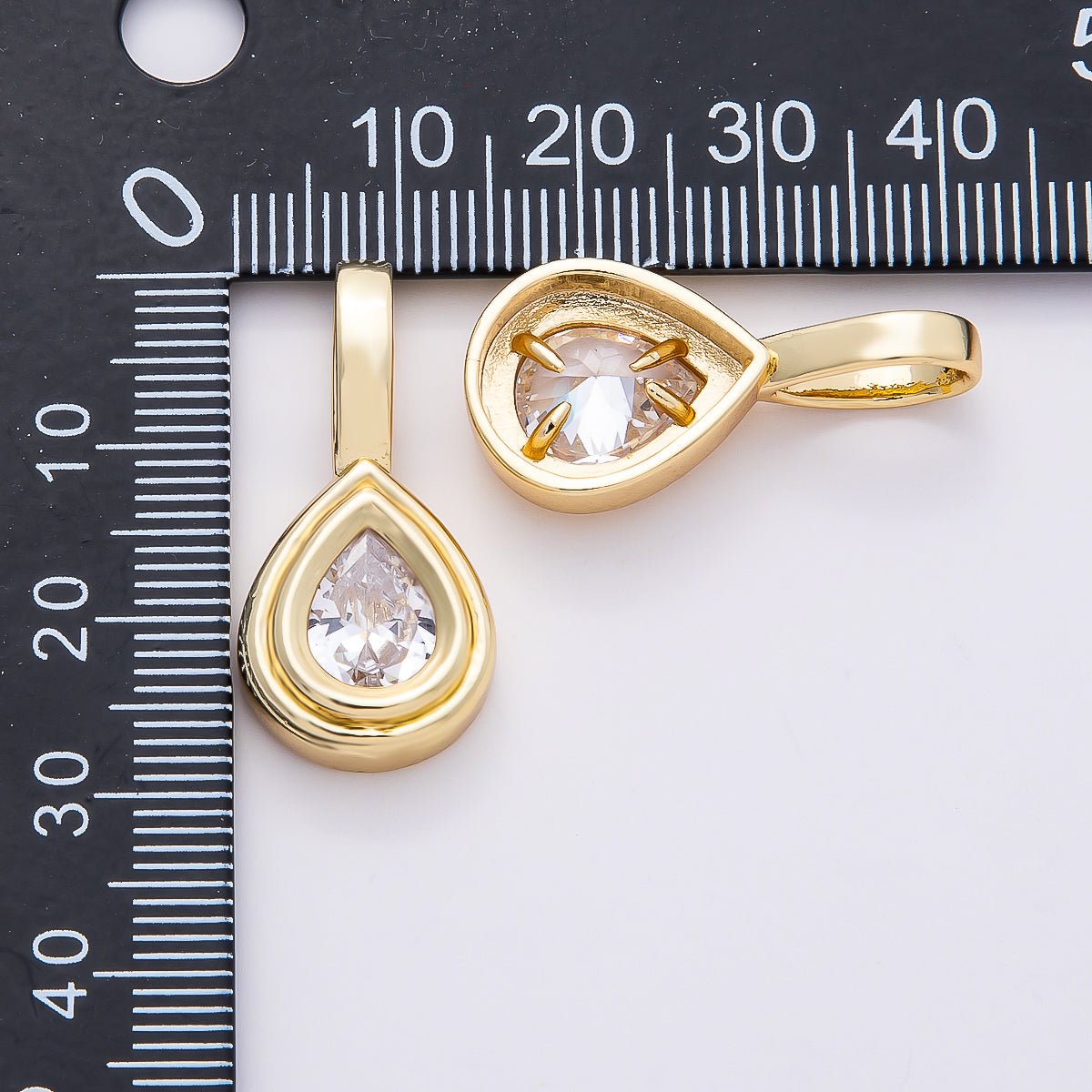 16K Gold Filled 28mm Clear CZ Teardrop Bezel Solitaire Pendant | Charms-00814