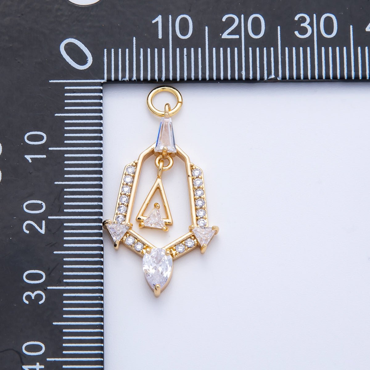 16K Gold Filled 28mm Micro Paved CZ Geometric Charm in Gold &amp; Silver | Charms-00372 Charms-00373