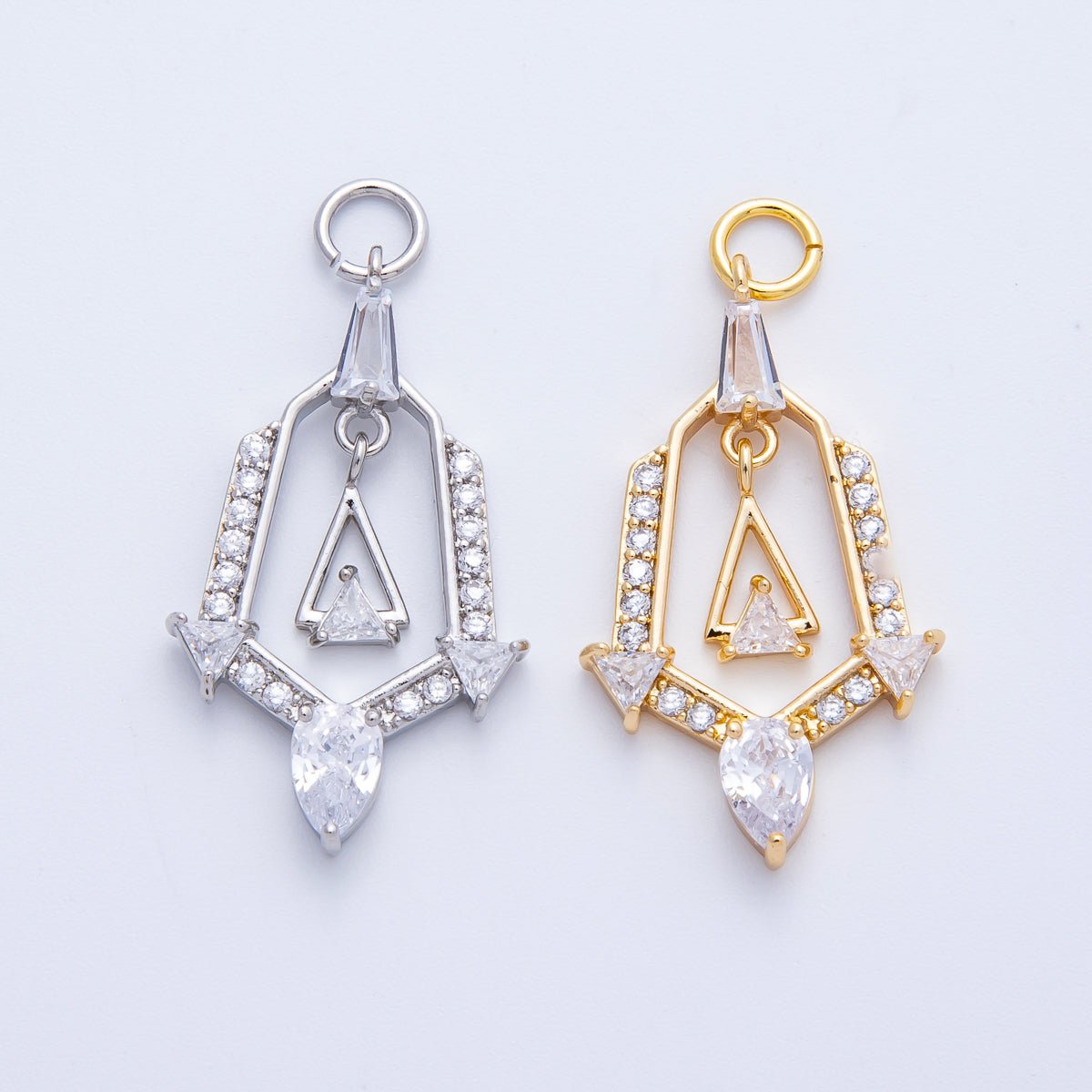 16K Gold Filled 28mm Micro Paved CZ Geometric Charm in Gold &amp; Silver | Charms-00372 Charms-00373