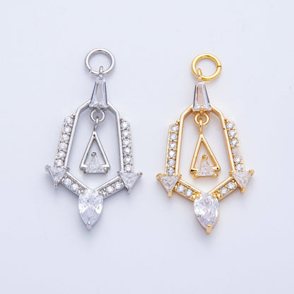 16K Gold Filled 28mm Micro Paved CZ Geometric Charm in Gold &amp; Silver | Charms-00372 Charms-00373