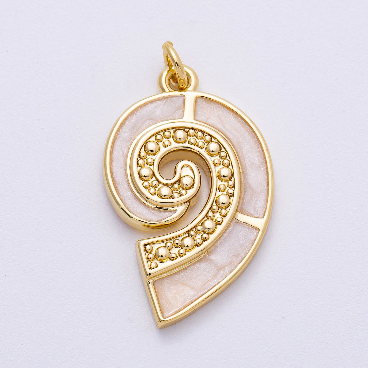 16K Gold Filled 28mm Micro Paved CZ Shell Pearl Conch Sea Shell Charm | Charms-00497