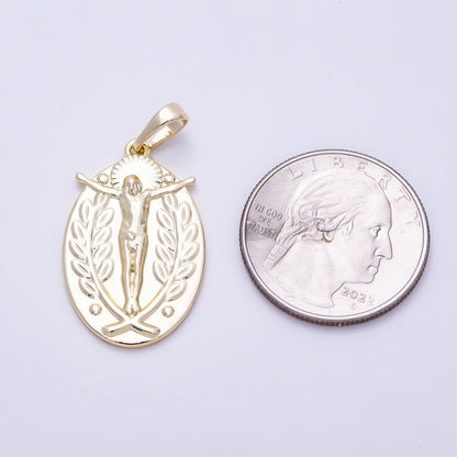 16K Gold Filled 28mm Religious Crucifix Double Sided Oval Pendant | Charms-01469