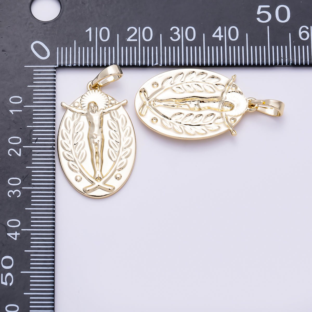 16K Gold Filled 28mm Religious Crucifix Double Sided Oval Pendant | Charms-01469