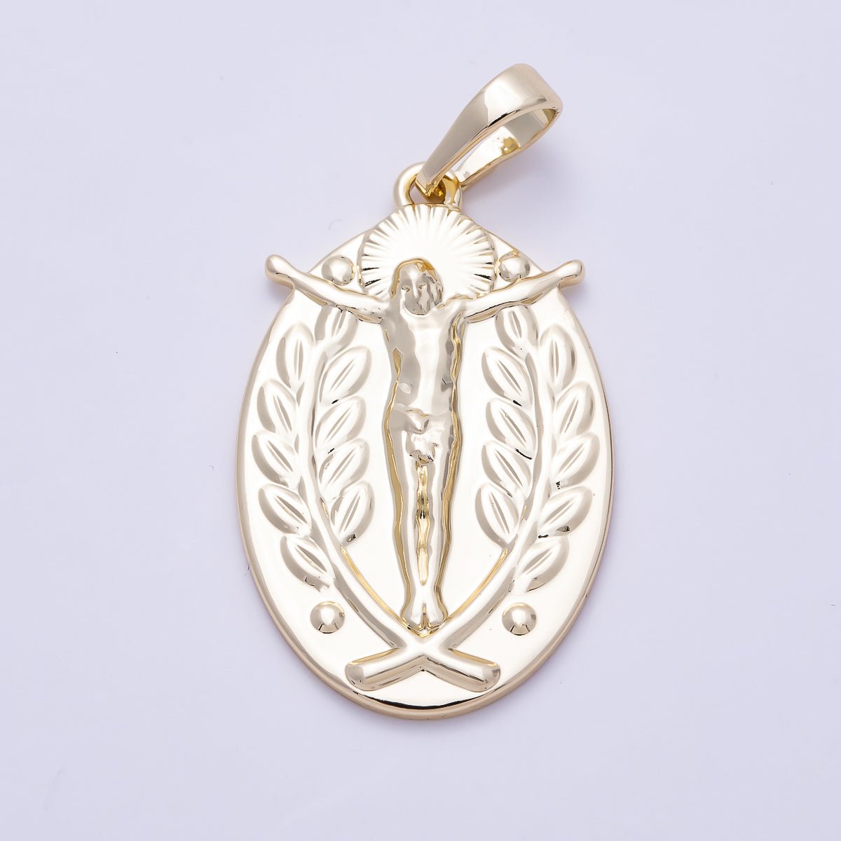 16K Gold Filled 28mm Religious Crucifix Double Sided Oval Pendant | Charms-01469