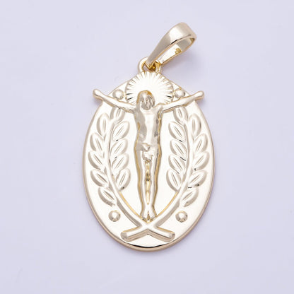 16K Gold Filled 28mm Religious Crucifix Double Sided Oval Pendant | Charms-01469