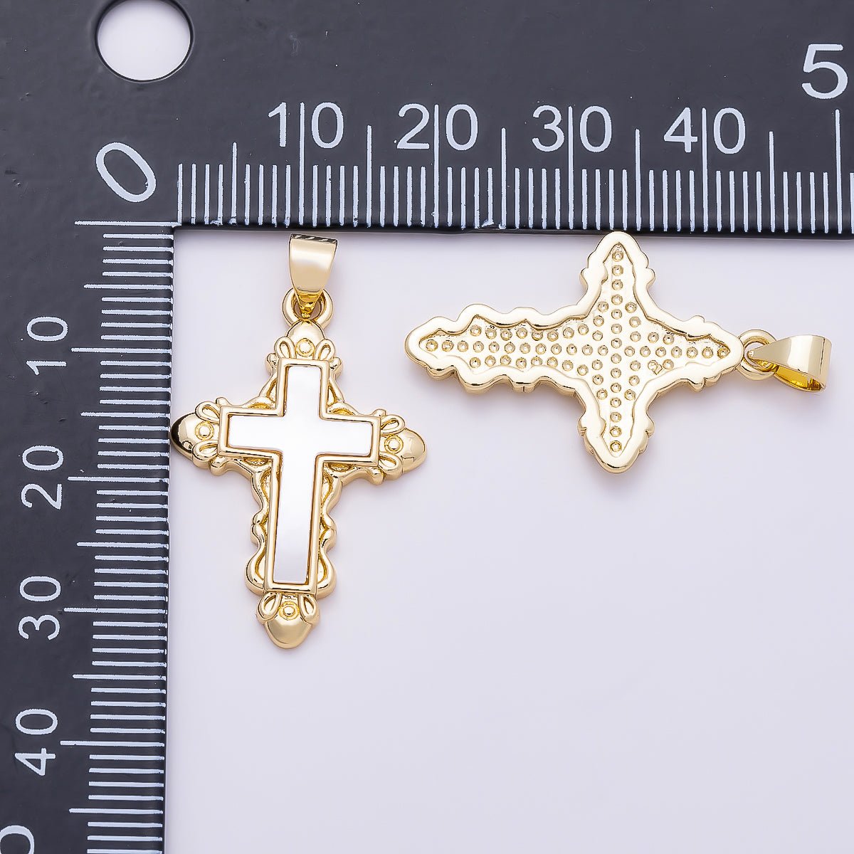 16K Gold Filled 28mm Shell Pearl Artisan Religious Cross Pendant | Charms-01311