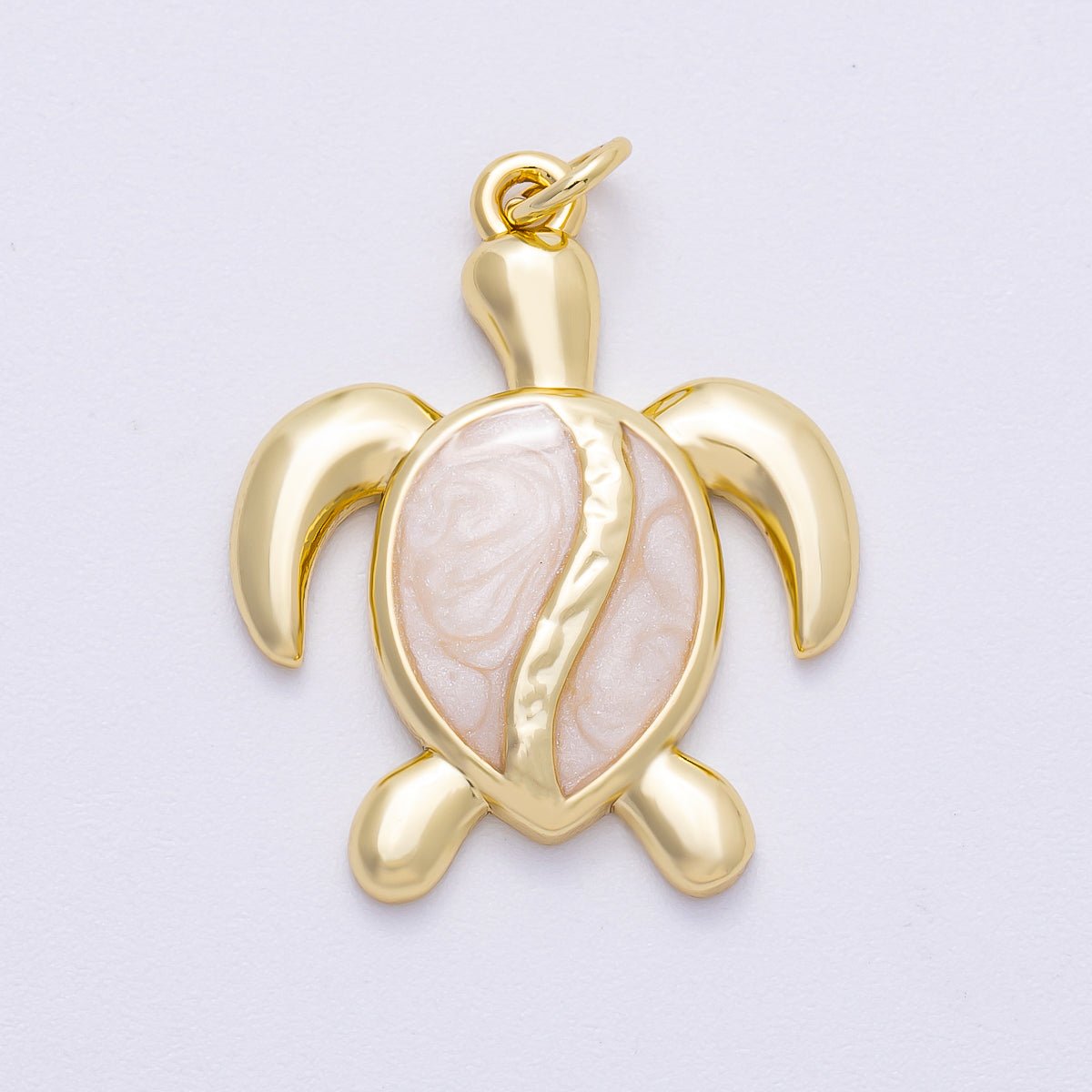 16K Gold Filled 28mm White Enamel Turtle Tortoise Animal Charm | Charms-00496